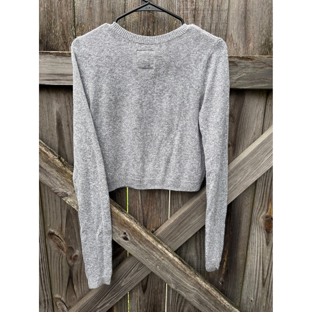 Abercrombie & Fitch Gray Bulldog Graphic Cropped Crewneck Sweater Small Y2K - Picture 3 of 6